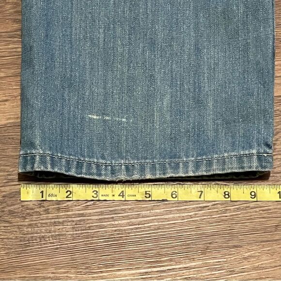 Vintage AKOO Faded Distressed Jeans Embroidered Feather Leaf Pocket Detail 38 - Picture 15 of 16